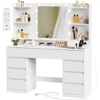 Vasagle Tavolino da trucco con illuminazione, dotato di specchio a LED e 9 cassetti