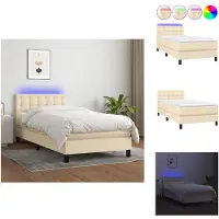 vidaXL Letto a molle insacchettate con materasso e tessuto LED cream 80x200 cm - Letti e strutture letto