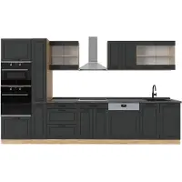 Vicco Cucina completa R-Line Antracite rustico/rovere dorato 350 cm , PL Antracite, Model 53533