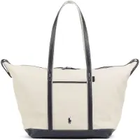 Ralph Lauren per donna. 428973072002 Borsa tote shopper grande in tela beige (OSFA), Casual, Cotone