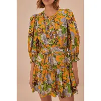Farm Rio Yellow Capri Floral Mini Dress Short Sleeve Taglia: S | Abiti Mini Outlet | Donna | Ciano