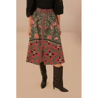 Farm Rio Arabesque Floral Green Buttons Midi Skirt Taglia: XS | Minigonne Outlet | Donna | Verde