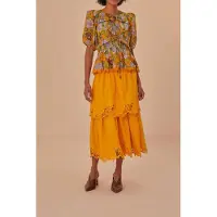 Farm Rio Mustard Yellow Tiered Lace Midi Skirt Taglia: XXS | Minigonne Outlet | Donna | Giallo