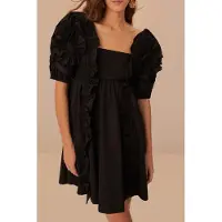 Farm Rio Black Ruffle Short Sleeve Mini Dress Taglia: XL | Abiti Mini Outlet | Donna