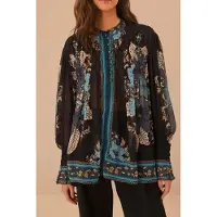 Farm Rio Blossom Tapestry Black Bee Smocked Blouse Taglia: M | Maglie a manica lunga Outlet | Donna | Nero