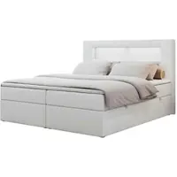 MKS Meble Letto boxspring 180x200 con LED, letto imbottito con testiera a LED - Materasso a tasche multiple - Letto matrimoniale - GOLD-5 - 180x200 - Bianco - Ecopelle - H3