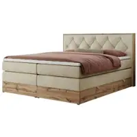 MKS Meble Letto continentale boxspring VENETO KING combinazione di legno e tessuto - 180x200 cm - Multipocket H4|Béžová Samet - Topper T25