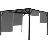 Mendler Pergola Baia, copertura per patio a padiglione da giardino, robusta struttura in acciaio da 6 cm + tetto scorrevole grigio ~ 4x4m