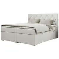 MKS Meble Boxspring con testiera trapuntata ALDA - 120x200 cm - Materasso multipocket H4 | Ecopelle bianca - Topper T25