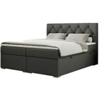 MKS Meble Boxspring con testiera trapuntata ALDA - 180x200 cm - Materasso multipocket H4 | Ecopelle grigia - Topper T25