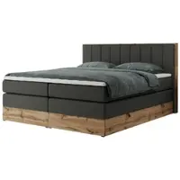 MKS Meble Boxspring, Boxspring BELLISSIMO KING con contenitore - 140x200 cm - Rigido H4 | Ecopelle grigia - Topper T25