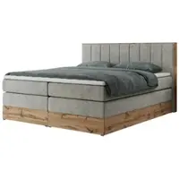 MKS Meble Boxspring, Boxspring BELLISSIMO KING con contenitore - 160x200 cm - Medio rigido H3 | Grigio chiaro Tessuto strutturato - Topper T25