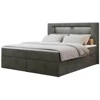 MKS Meble Letto boxspring 120x200 con LED, letto imbottito con testiera a LED - Materasso a tasche multiple - Letto matrimoniale - GOLD-5 - 120x200 - Grigio scuro - Velvet - H4