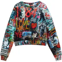 Desigual , Felpa con graffiti, Donna, Cotone, Nero, L