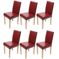 Mendler set di 6 sedie per sala da pranzo Sedia da cucina Littau ~ pelle, rosso, gambe chiare