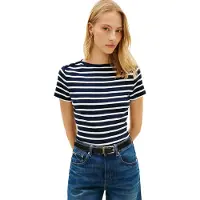 Tommy Hilfiger Gold Button Slim Ss Tee Breton Stripe Dark Night/ecru Taglia: M | Maglie Sportivi Outlet | Donna | Nero