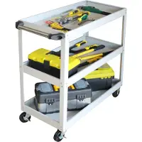 Relaxdays Carrello da officina , carrello portautensili a 3 ripiani, carrello di montaggio mobile, fino a 100 kg, A x L x P: 76 x 35 x 78 cm, grigio