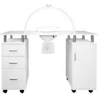 MonsterShop Tavolo da manicure con lampada a LED a forma di mezzaluna, sistema di aspirazione della polvere e 3 cassetti