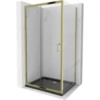 Mexen Apia cabina doccia scorrevole 120 x 90 cm, trasparente, dorata + piatto doccia Flat, nero - 840-120-090-50-00-4070G