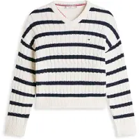 Tommy Hilfiger Cable-knit V-neck Sweater Ivory Petal/dark Navy Taglia: S | Maglioni a maglia Outlet | Donna | Bianco