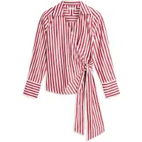 Tommy Hilfiger Poplin Knot Blouse Wide Banker Stp Ecru Liberty Red Taglia: 34 | Maglie a manica lunga Outlet | Donna | Marrone