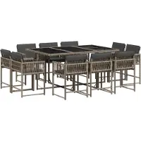vidaXL set da pranzo da giardino a 11 pezzi con cuscini in polirattan grigio