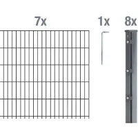 Alberts 679392 Recinzione a doppia rete metallica come set completo di 16 pezzi, antracite, altezza 163 cm, lunghezza 17,5 m