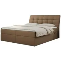 MKS Meble Letto boxspring 200x200 con materasso, letto con materasso Multipocket - H3 e topper, letto imbottito 200x200 con contenitore e testiera, DIEGOS - 200x200 - Marrone - Ecopelle - H3