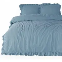 Darymex Copripiumino Limasso in cotone 200x220 blu con volant tinta unita scatola Stonewashed Blu