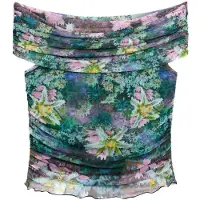 Desigual , maglietta a fiori con scollo a barca, Donna, Poliestere, Verde, XL