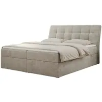 MKS Meble Letto boxspring 140x200 con materasso, letto con materasso Multipocket - H4 e topper, letto imbottito 140x200 con contenitore e testiera, DIEGOS - 140x200 - Beige - Struttura - H4