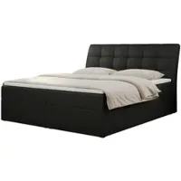 MKS Meble Letto boxspring 160x200 con materasso, letto con materasso Multipocket - H4 e topper, letto imbottito 160x200 con contenitore e testiera, DIEGOS - 160x200 - Nero - Pelle finta - H4