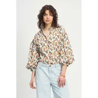 Pom Amsterdam Blouse - Poplin Leopard Lush White Taglia: 40 | Maglie a manica lunga Outlet | Donna | Bianco