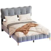 STILVORA Letto imbottito 140 x 200 cm, letto matrimoniale con presa USB e luce a LED, letto per ragazzi con struttura a rete e piedini nascosti, beige (senza materasso)