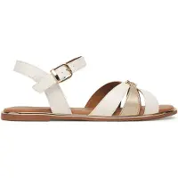 Tommy Hilfiger sandali bassi da bambina in pelle con logo monogram in metallo dorato sul davanti bianco platino