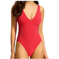 Seafolly Women's Sea Dive Deep V Neck One Piece Costume intero Donna (38, rosso)