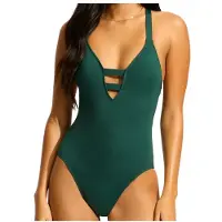 Seafolly Women's Collective Deep V One Piece Costume intero Donna (36, turchese/blu)