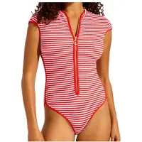 Seafolly Clubhouse Cap Sleeve Zip Front One Piece Costume intero Donna (34, variopinto)