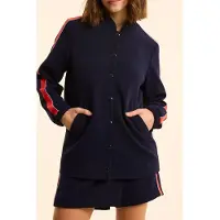 ICODE Navy Bomber Jacket With Striped Satin Bands Marine Taglia: 34 | Bomber Outlet | Donna | Blu