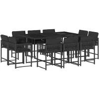 vidaXL set da pranzo da giardino a 11 pezzi con cuscini in polirattan nero