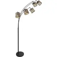 Steinhauer Piantana Sumba, a 5 luci, nera, bambù naturale/nero, E14