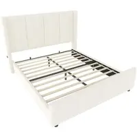 MODFU Letto imbottito 160×200 cm, letto matrimoniale con 4 cassetti, letto per ragazzi con illuminazione a LED e porta di ricarica USB-C, con rete a doghe, in velluto, con materasso, beige