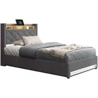 STILVORA Divano letto 90x200 con letto estraibile e portabevande, daybed con porta-caricatore USB e Type-C e vano portaoggetti, letto singolo in lino, senza materasso, grigio