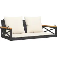 vidaXL Panca sospesa con cuscini Nero 109x62x40 cm Poly Rattan