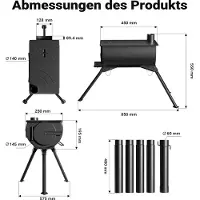 Wiltec Stufa a tenda in acciaio (Q235), robusta stufa da campeggio 85 x 57,5 x 238 cm, stufa a legna con uscita fumi Ø 6 cm x 40 cm, stufa a tenda con uscita fumi sicura