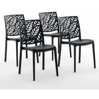 Idea New Garden Srl set di 4 sedie impilabili in polipropilene con fibra di vetro per uso esterno e giardino, bar e ristorante, cucina dal design moderno - DAFNE - Nero