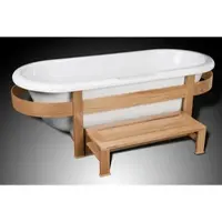 Casa Padrino Vasca da bagno retrò bianco / colori naturali 178 x 76 x h. 73 cm - Vasca da bagno autoportante con struttura in legno e gradino - Mobili da bagno retrò