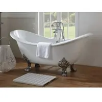 Casa Padrino vasca in stile liberty bianco/argento 180 x 77 x h. 79 cm - Vasca da bagno curvilinea in acrilico con piedi di leone - Arredo bagno liberty