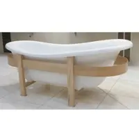 Casa Padrino vasca retrò bianco / colori naturali 178 x 76 x h. 73 cm - Vasca da bagno autoportante con struttura in legno - Mobili da bagno retrò