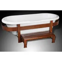 Casa Padrino vasca da bagno retrò bianco/marrone scuro 178 x 76 x H. 73 cm - Vasca da bagno autoportante con struttura in legno e gradino - Arredo bagno retrò